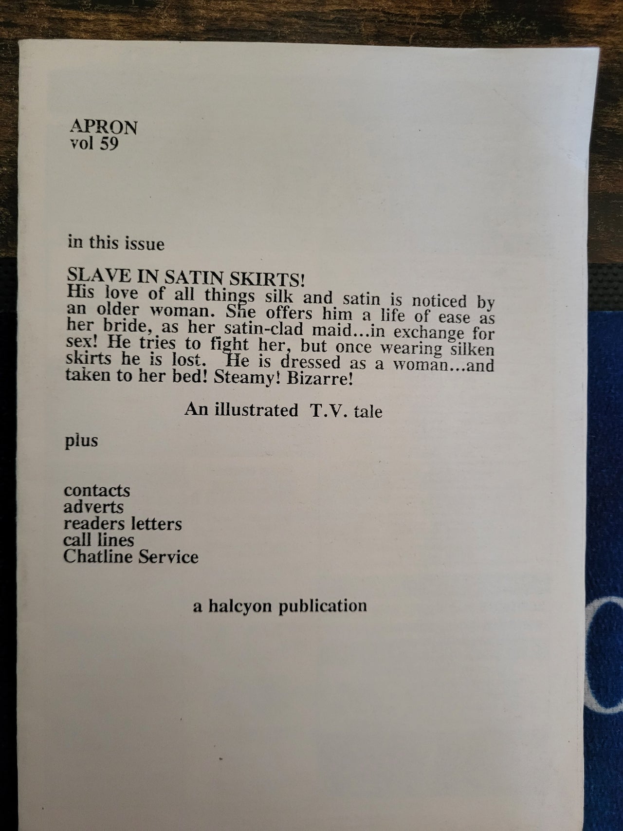 Apron Magazine Vol 59 Small Format.. A Halcyon Publication.. Illustrations, Contacts, Adverts Etc